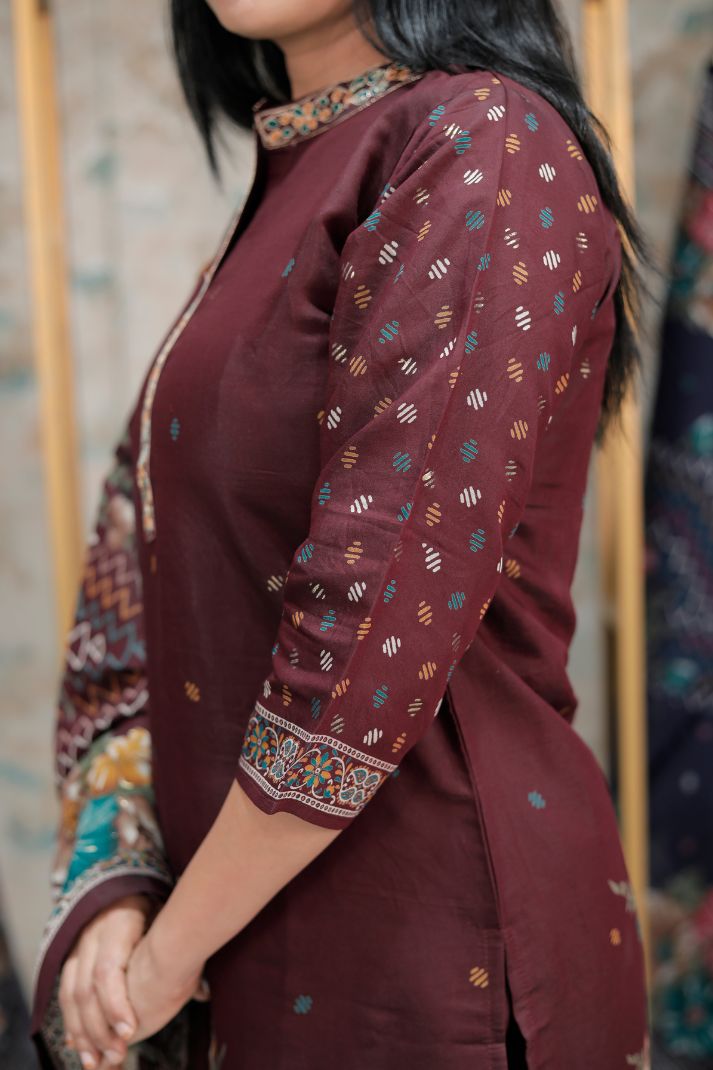Maroon Floral Printed 3-piece set