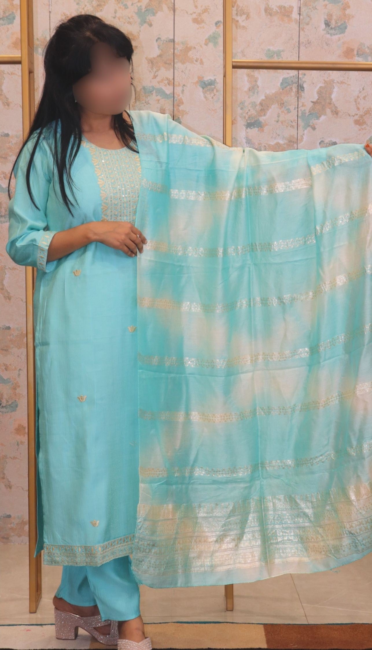 Kurta Set Aqua Blue with Churidar
