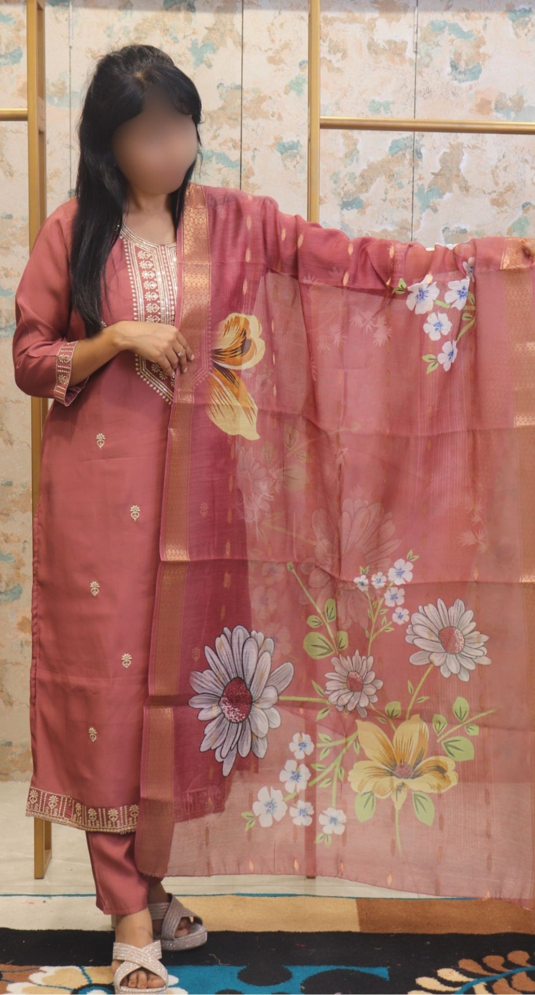 Dusty Rose Kurta Set Cotton-Silk Blend