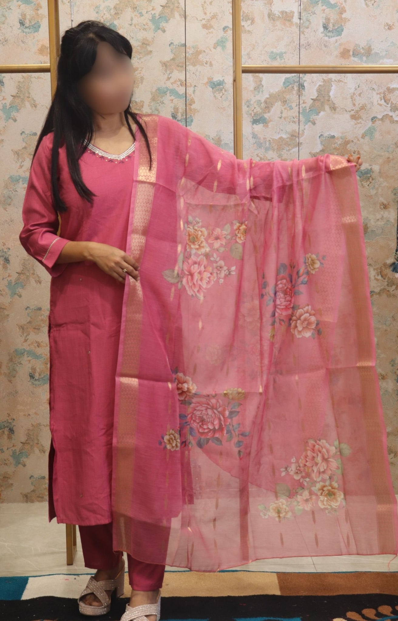 Deep Pink Cotton-Silk Straight Kurta Set