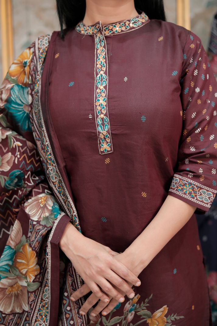 Maroon Floral Printed 3-piece set