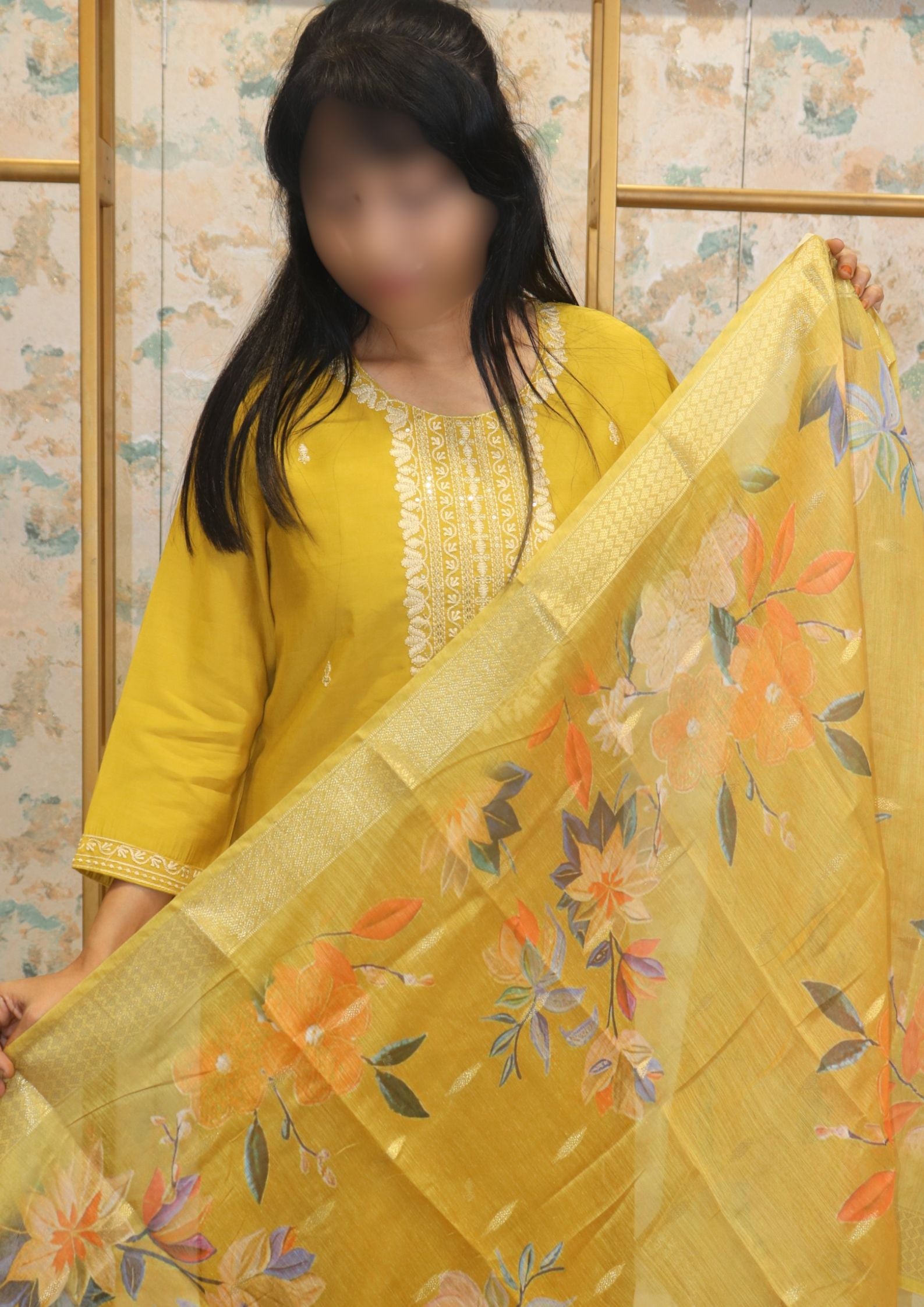 Kurta Set Mustard Yellow Pure Silk & Organza Dupatta