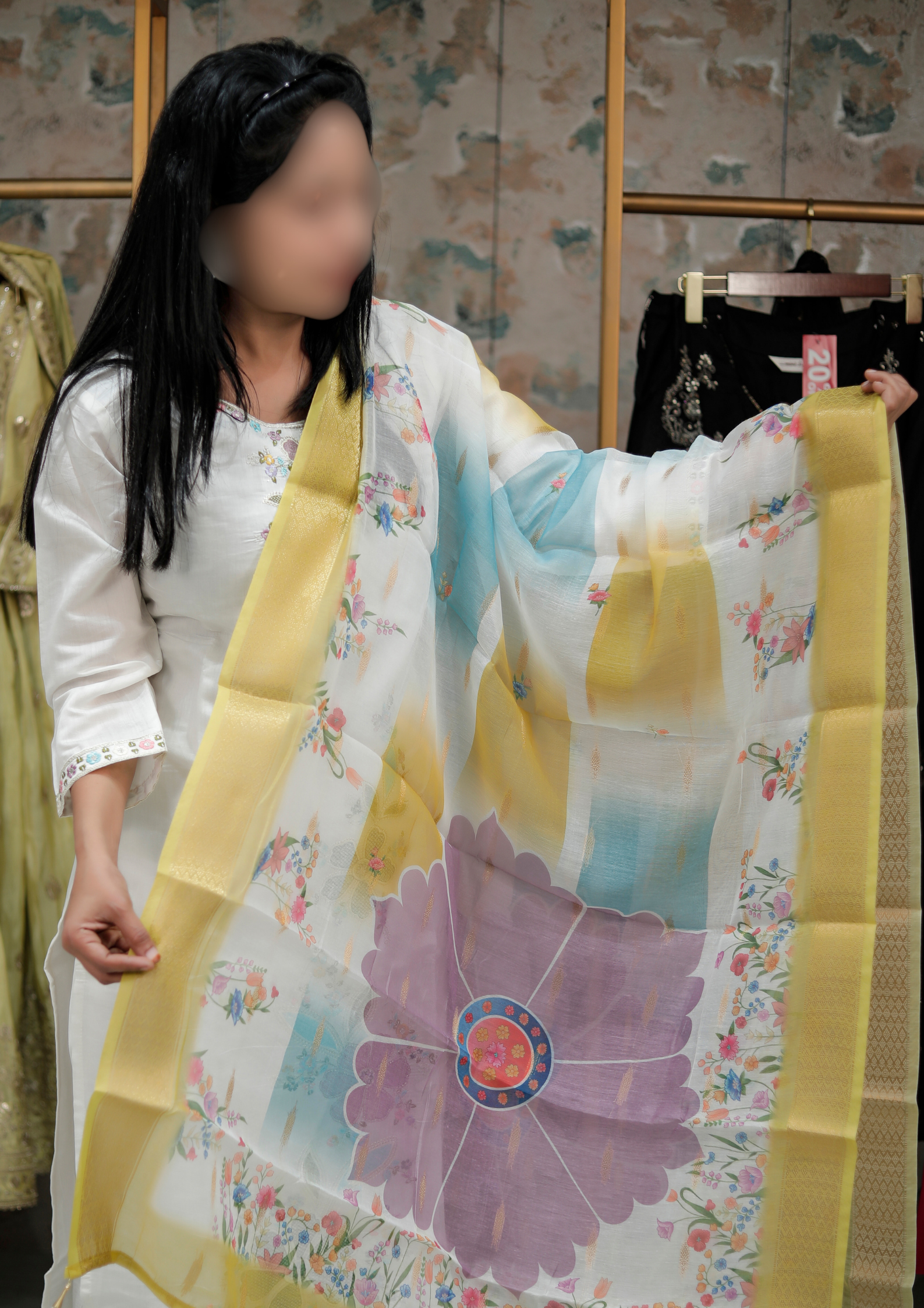 White 3-Piece Kurta Set with Embroidered Detailing