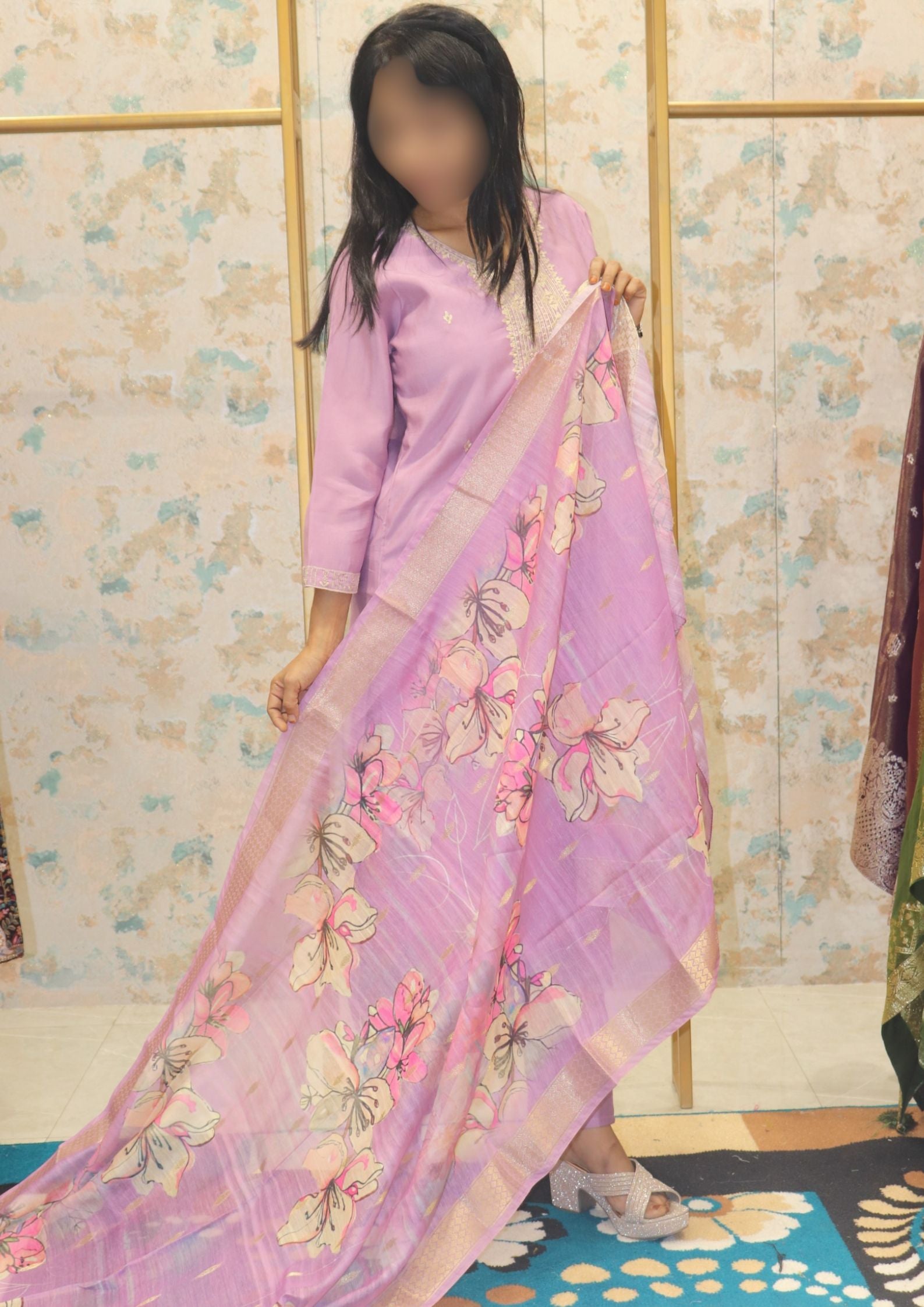 Kurta Set with Printed Dupatta & Delicate Embroidery