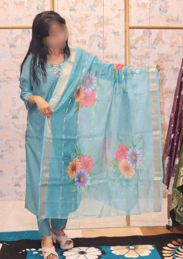 Kurta Set with Printed Floral Dupatta