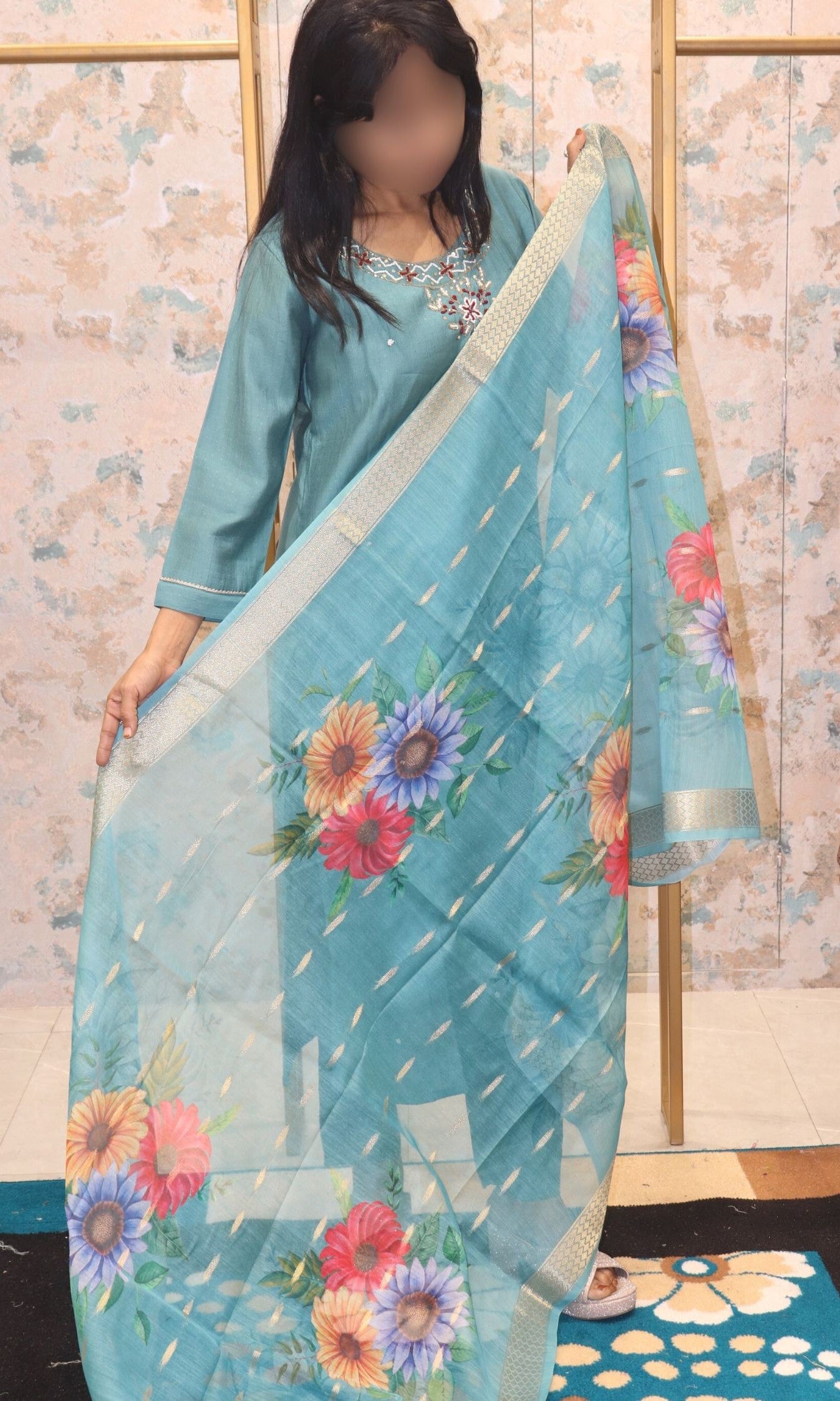 Kurta Set with Printed Floral Dupatta