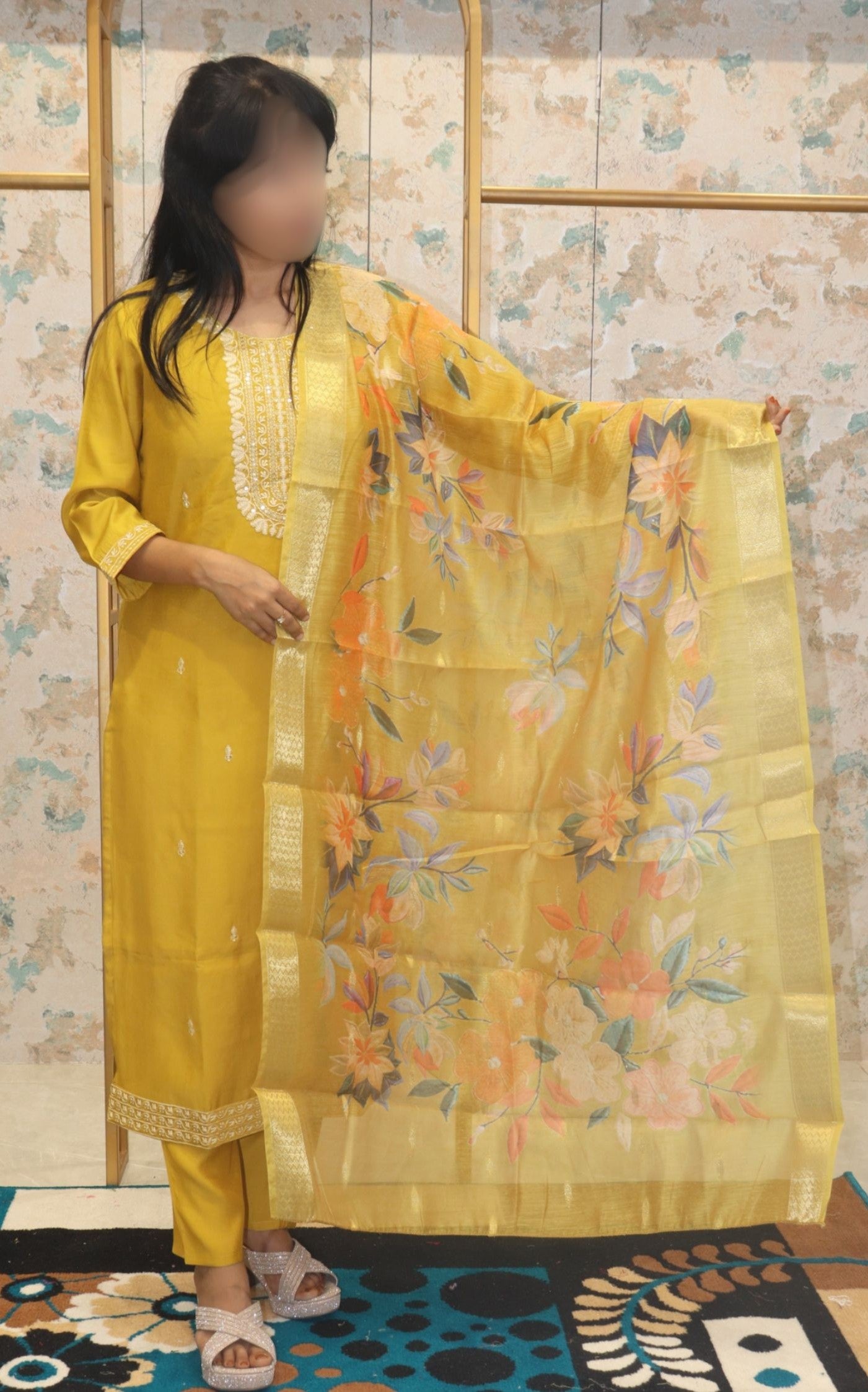 Kurta Set Mustard Yellow Pure Silk & Organza Dupatta