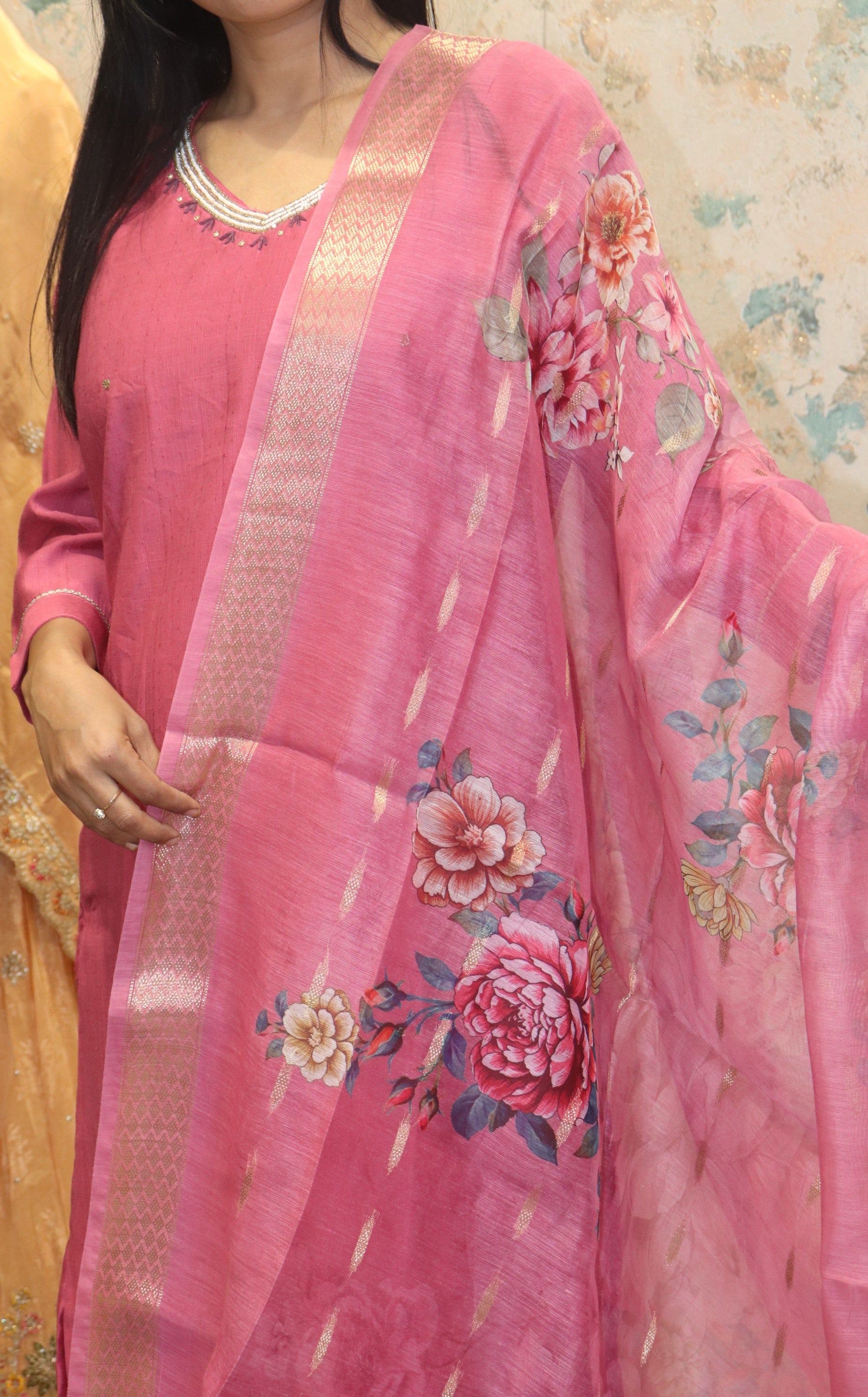 Deep Pink Cotton-Silk Straight Kurta Set