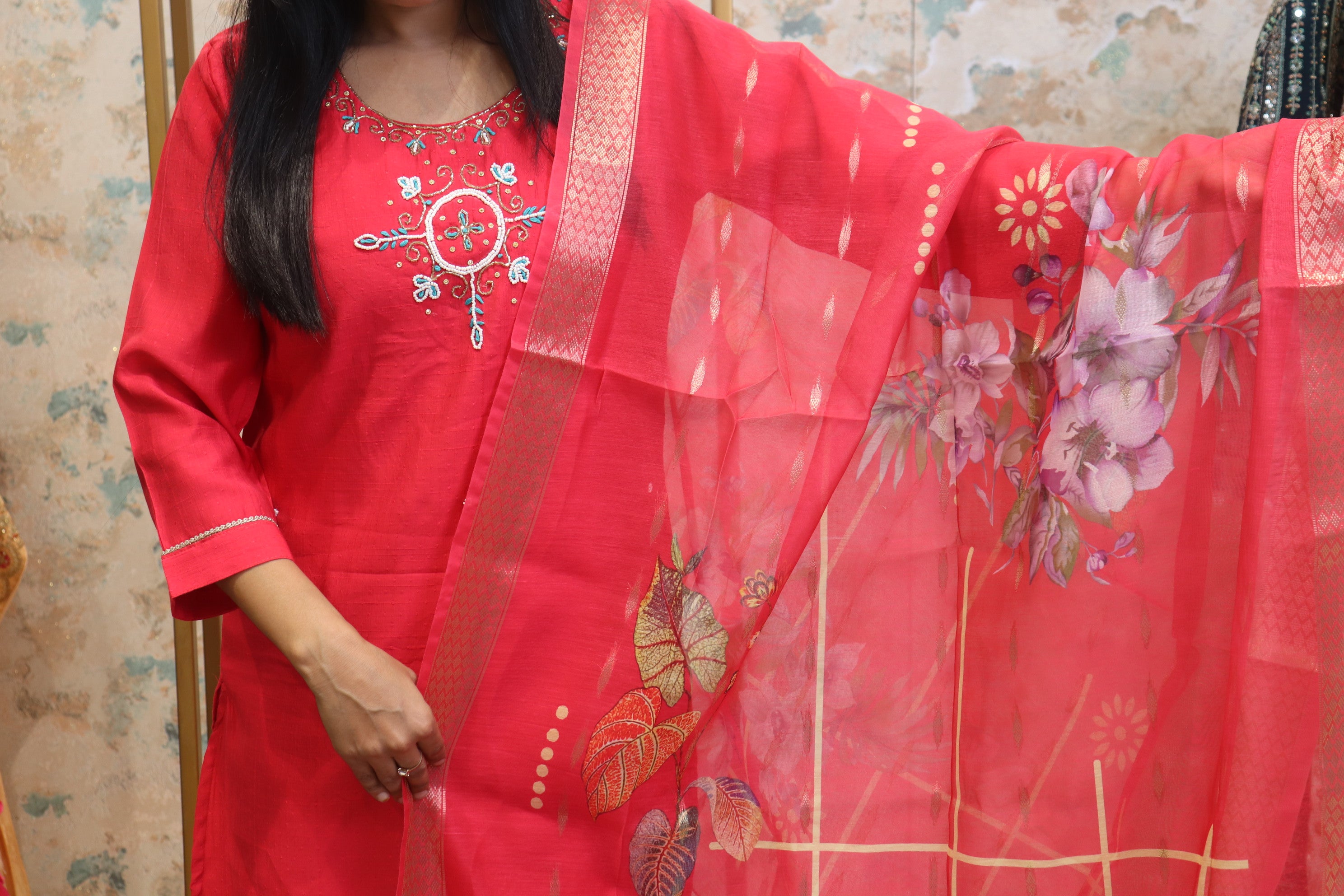 Elegant Red Kurta Set with Dupatta