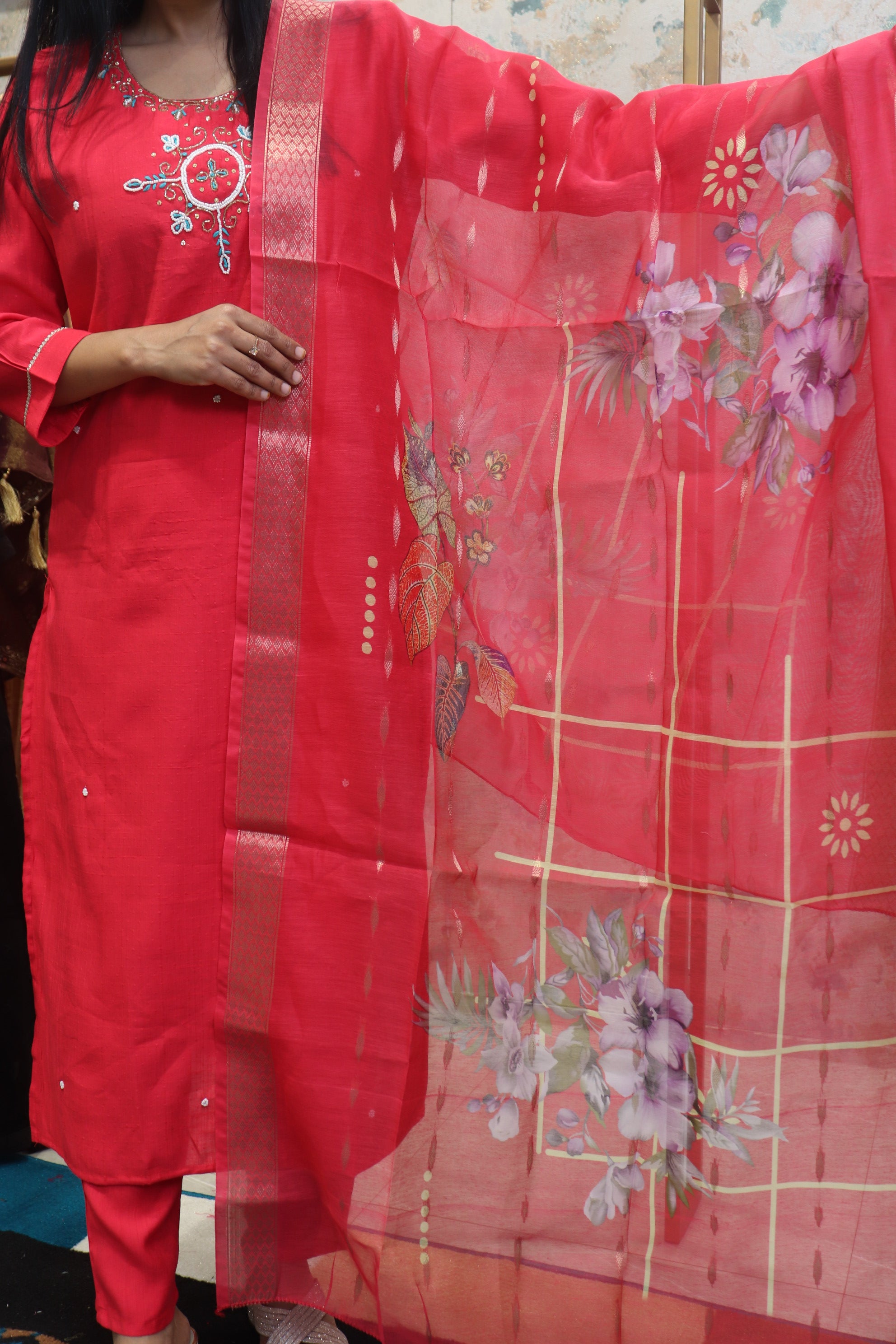 Elegant Red Kurta Set with Dupatta