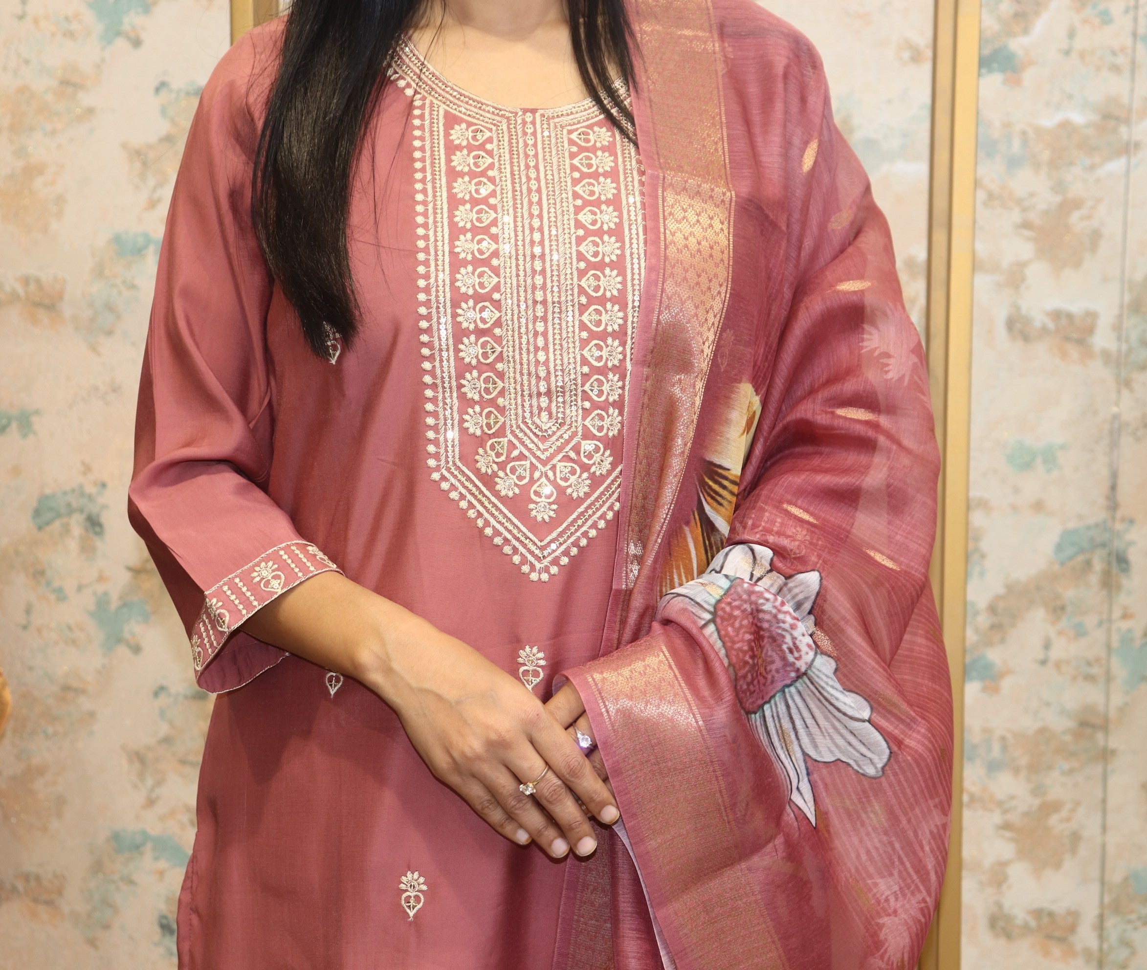Dusty Rose Kurta Set Cotton-Silk Blend