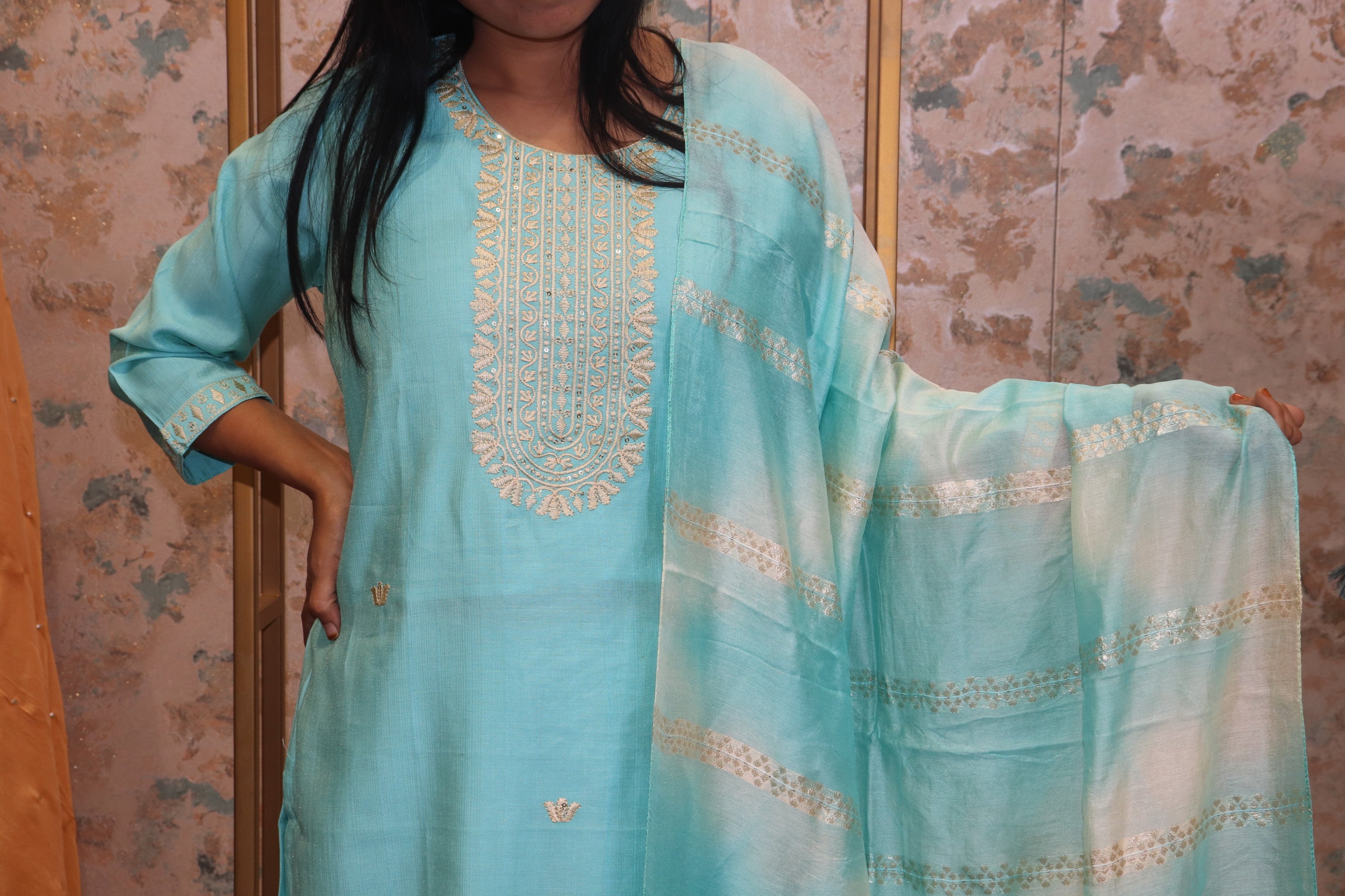 Kurta Set Aqua Blue with Churidar