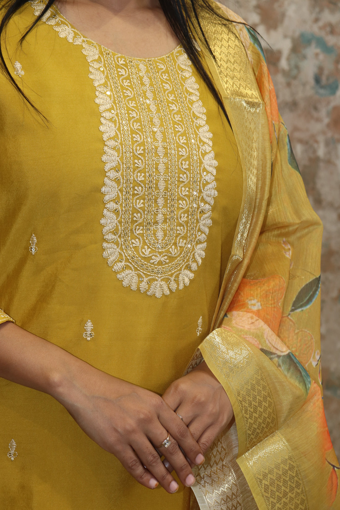 Kurta Set Mustard Yellow Pure Silk & Organza Dupatta