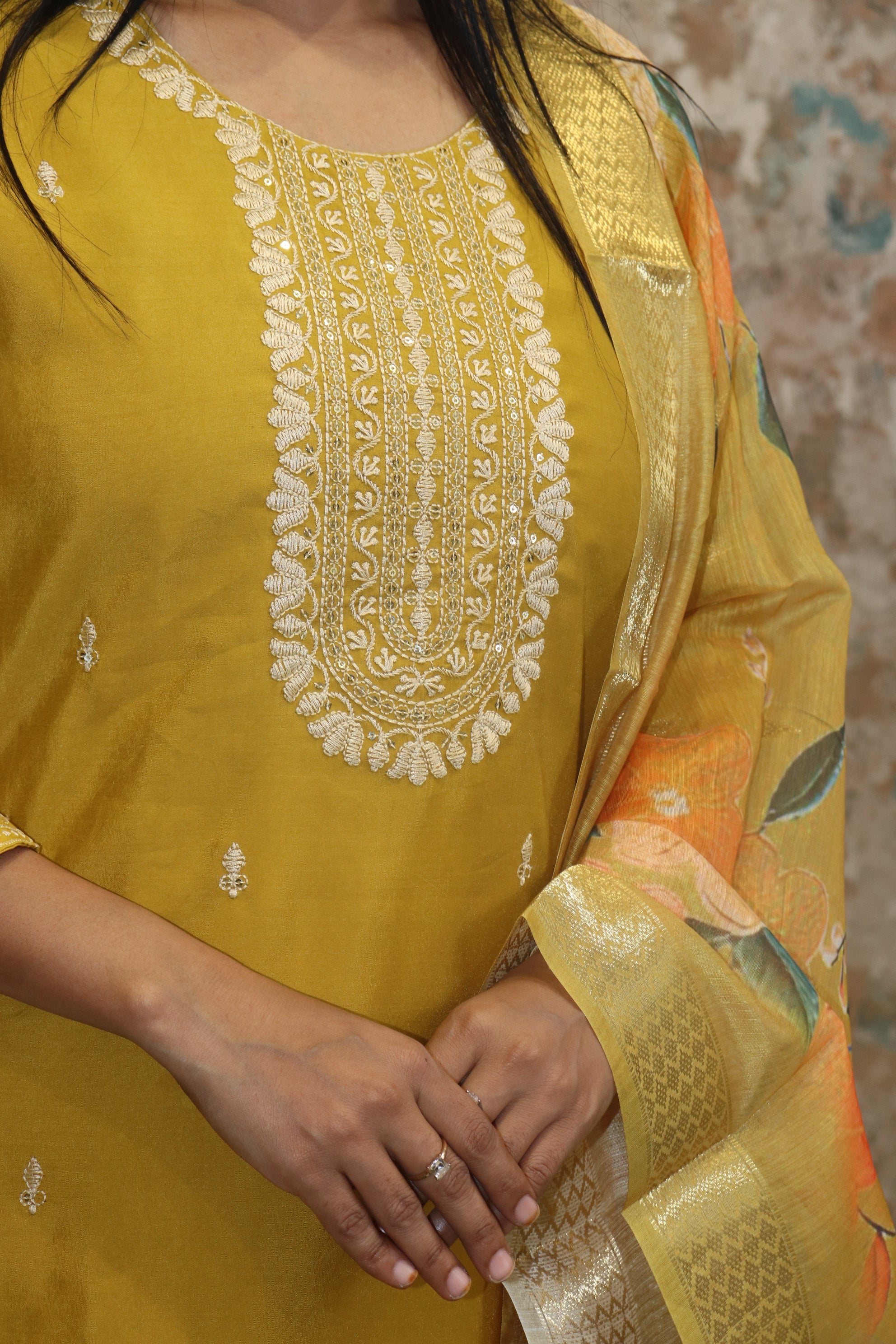 Kurta Set Mustard Yellow Pure Silk & Organza Dupatta