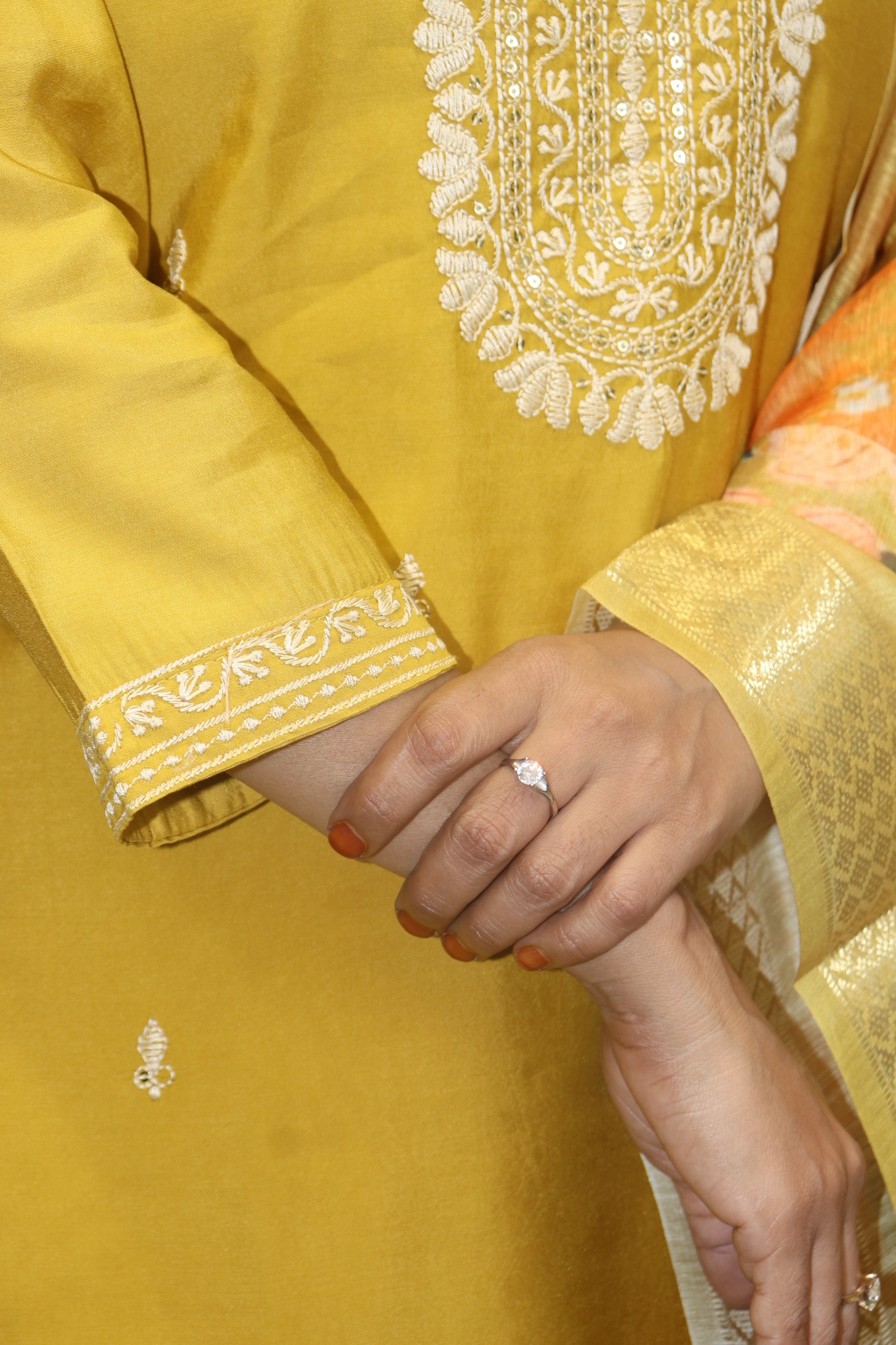 Kurta Set Mustard Yellow Pure Silk & Organza Dupatta