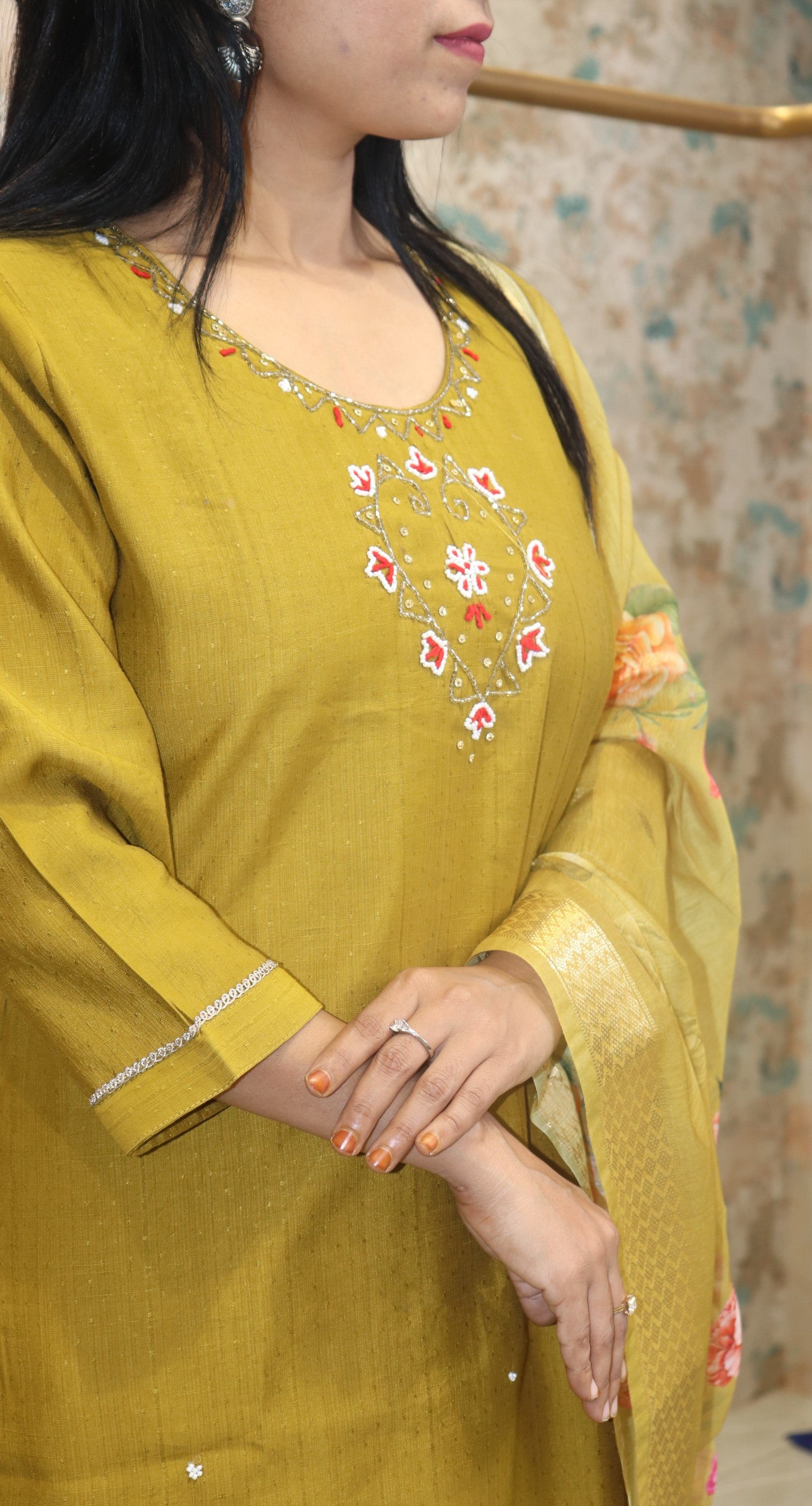 Mustard Yellow Kurti Set & Organza Dupatta