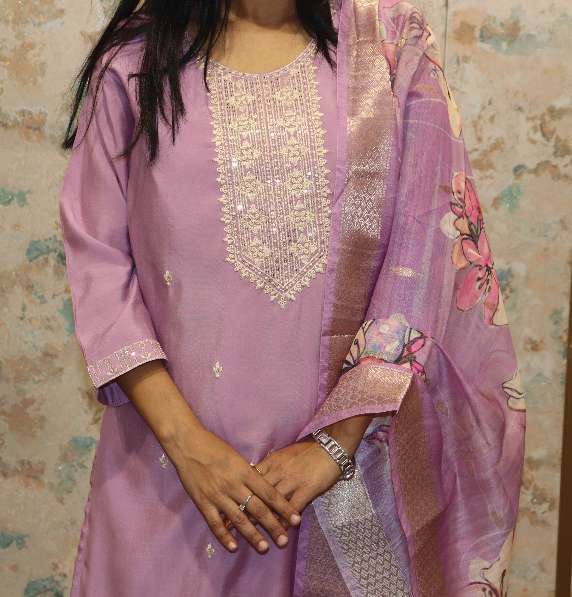 Kurta Set with Printed Dupatta & Delicate Embroidery