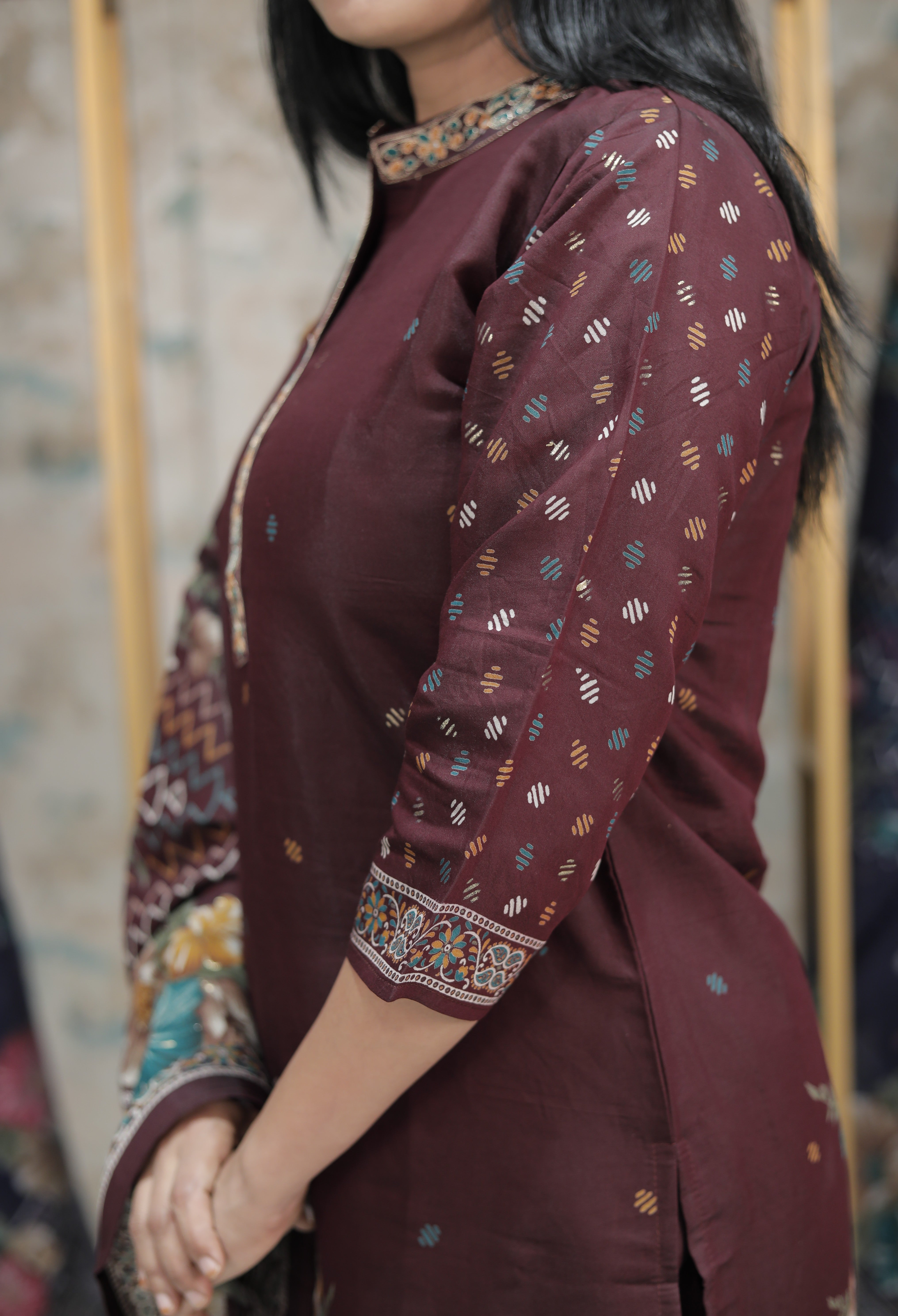 Cotton Blend Kurta Set with  Floral Dupatta