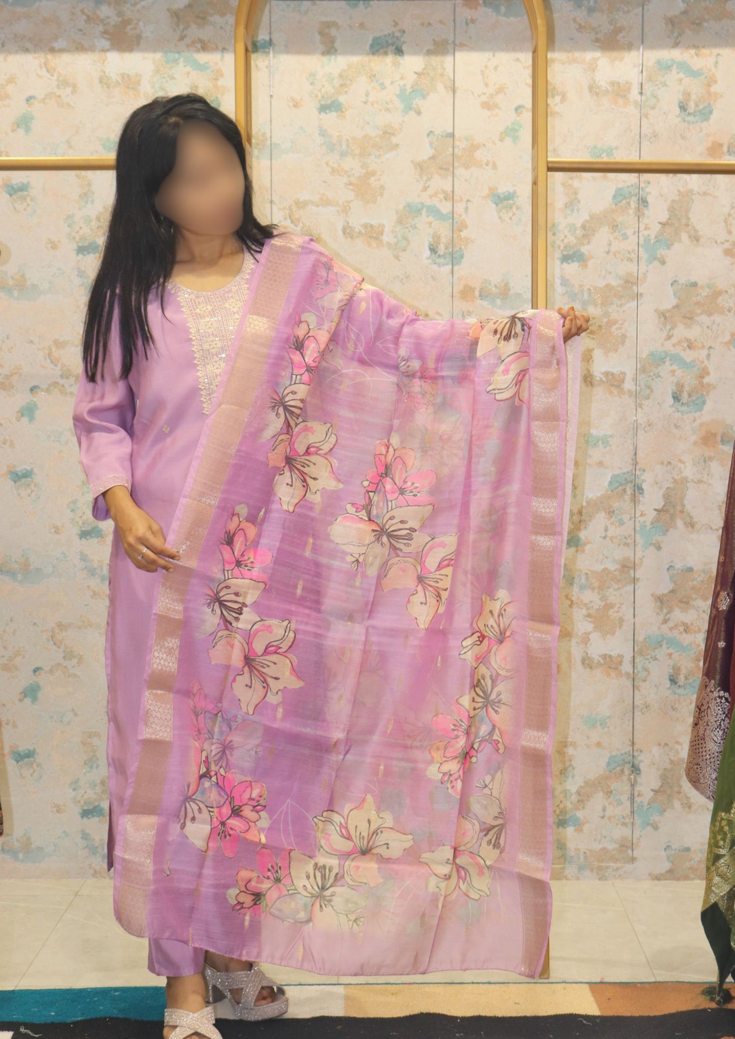 Kurta Set with Printed Dupatta & Delicate Embroidery